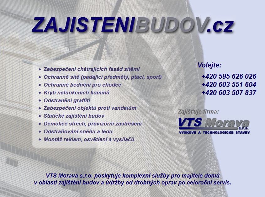 VTS Morava s.r.o. stavebnictví a výškové práce, zajištění budov 