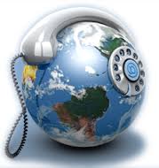 Ikona zeměkoule s telefonním sluchátkem